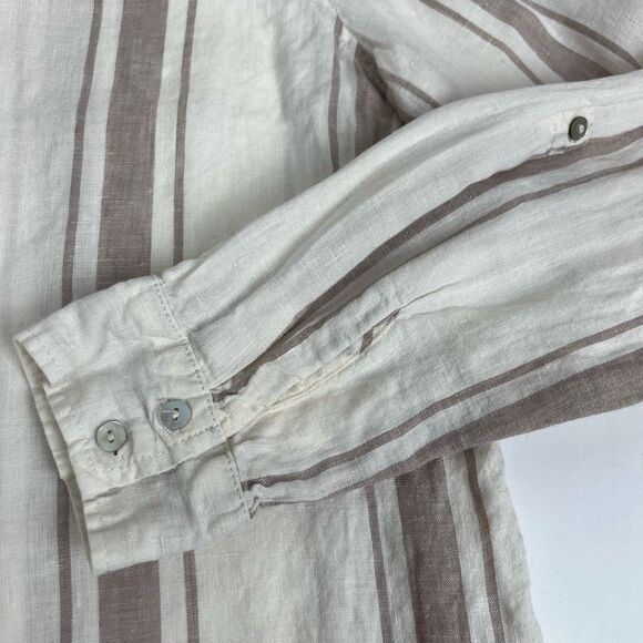 Jones New York 100% Linen White Striped Long Sleeve Tunic Button Down Up Women’s - Picture 9 of 16